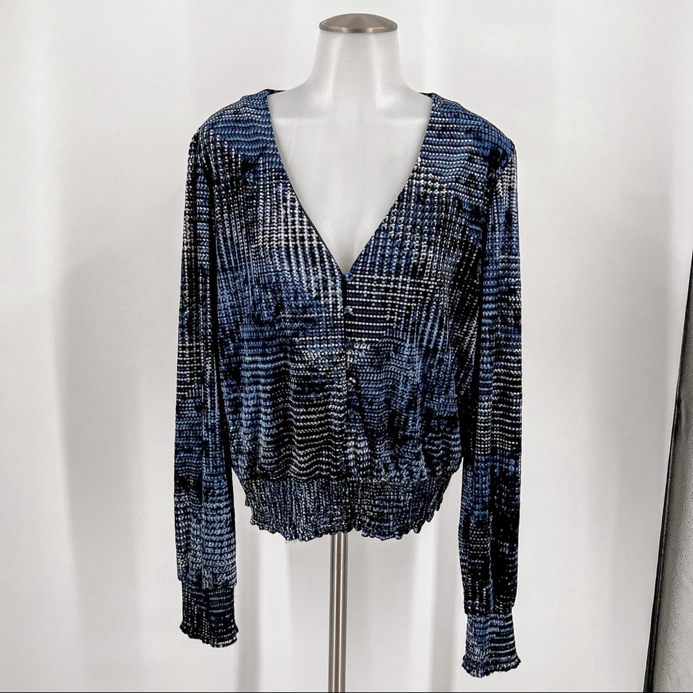 White House Black Market blue velvet blouse